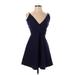 Charlotte Russe Casual Dress - Mini V Neck Sleeveless: Blue Dresses - Women's Size Small
