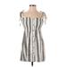 Skylar + Madison Casual Dress - Mini Square Short sleeves: Gray Stripes Dresses - Women's Size Small