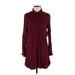 Old Navy Casual Dress - Shirtdress High Neck Long sleeves: Burgundy Solid Dresses - New - Women's Size Small