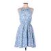 Shein Casual Dress - A-Line Halter Sleeveless: Blue Floral Dresses - Women's Size Medium