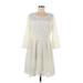 BB Dakota Casual Dress - Mini Scoop Neck 3/4 sleeves: Ivory Print Dresses - Women's Size 8