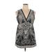 Angie Casual Dress - Mini Plunge Sleeveless: Black Paisley Dresses - Women's Size X-Large - Paisley Wash