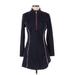 Boston Proper Casual Dress - Mini High Neck Long sleeves: Blue Solid Dresses - Women's Size Small