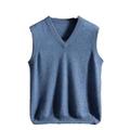 SAWEEZ Mens V-Neck Knitted Sweater Vest, Cashmere Vest Jumper Fine Knit Sweater Solid Color Sleeveless Wool Waistcoat Casual Pullover Knitwear Gilets Waistcoat Tank Top,Blue,Xxl