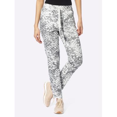 Webhose HEINE, Damen, Gr. 40, Normalgrößen, grau (hellgrau, weiß, bedruckt), 65% Baumwolle, 32% Polyester, 3% Elasthan, gemustert, 7/8-Länge, Hosen Image