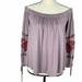 American Eagle Outfitters Tops | Euc American Eagle Off Shoulder Boho Embroidered Floral Sleeves Sz Small | Color: Pink | Size: S