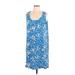 Draper James Casual Dress - Shift: Blue Floral Motif Dresses - Women's Size Large