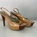 Jessica Simpson Shoes | Jessica Simpson Nude Peep Toe Patent Leather Platform High Heel Shoes Size 8 | Color: Brown/Tan | Size: 8