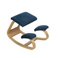 H&RB Ergonomic Office Kneeling Chair, Leisure Fitness Chair Yoga Chair Correcting Hunchback Protection Spine Rocking Posture Wood Stool with Soft Velvet Cushions,Blue