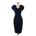 Black Halo Casual Dress - Sheath V-Neck Short sleeves: Blue Print Dresses - Women's Size 6