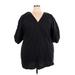 H&M Casual Dress - Shift V Neck 3/4 sleeves: Black Print Dresses - Women's Size 2X-Large