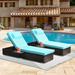 JETEAGO Outdoor Pe Wicker Chaise Lounge Set 2 Piece Patio Rattan Reclining Chair w/ Side Shelf For Garden Poolside Yard, Beige | Wayfair