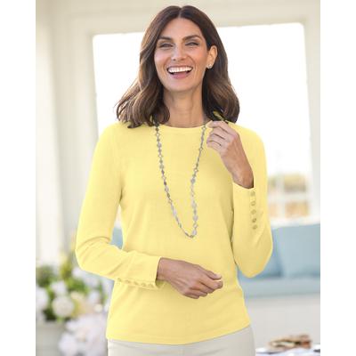 Appleseeds Women's Spindrift™ Long-Sleeve Button-Cuff Sweater - Yellow - 1X - Womens
