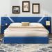 Latitude Run® Full Size Storage Hydraulic Platform Bed w/ 2 Shelves 2 Lights & USB, Beige Upholstered/Velvet in Blue | Wayfair