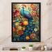 Bungalow Rose Colorful Of Blue Peacock In Flowerfield On Canvas Print Metal in Blue/Green/Orange | 40 H x 30 W x 1.5 D in | Wayfair