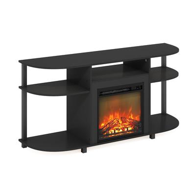 Furinno Jensen Open Storage Curved Entertainment Center Stand with Fireplace for TV up to 55 Inch