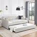 Twin Size Daybed with Twin Size Trundle Upholstered Tufted Sofa Bed, Waved Shape Arms
