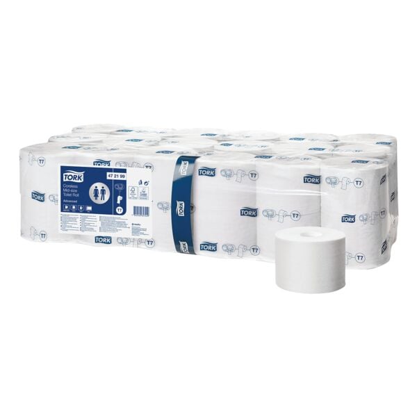 Tork Toilettenpapier Midi Rollen Advanced hülsenlos weiß T7 2-lagig 36 Rollen (1 Pack weiß Image