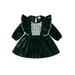 Cenuakty Baby Girl Dress Long Sleeve Crew Neck Patchwork Corduroy Dress A-line Dress for Daily Party