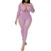 Women Jumpsuit Long Sleeve Off-shoulder Hollowed See-through Romper