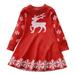 Fimkaul Girls Dresses Children Winter Christmas Long Sleeve Deer Snowflakes Sweater Princess Warm For Babys Clothes Xmas Red Navy Dress Baby Clothes Red