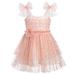 IBTOM CASTLE Baby Girls Tutu Dress Summer Sleeveless Backless Princess Birthday Party Dresses Sequin Ruffle Tulle Bowknot Sundress 12-18 Months Peach Pink Stars