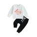 Toddler Boys Halloween Outfits Pumpkin Letter Print Sweatshirts Pants