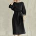 AOOCHASLIY Fall Dress Women s Fashion Round Neck Loose Short Sleeve Solid Mid-Calf Dress Long Dress