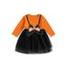 Halloween Girls Casual Dress Long Sleeve Bow Patchwork Fall Dress