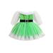 Girl Christmas Dress Off Shoulder Mesh Long Sleeve A-Line Dress