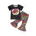 Peyakidsaa Toddler Girl 2Pcs Western Outfits Hat/Cowboy T-Shirt + Bell Bottoms