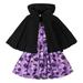 Youmylove Toddler Girls Cape Hooded Tops Pumpkin Bat Dress Two Piece Outfits Set For Kids Clothes