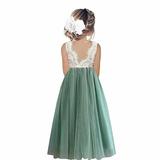 AherBiu Girls Chiffon Dress Sleeveless V Back Chiffon Tiered Ruffle Flower Girls Midi Dress