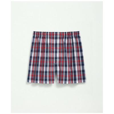 Brooks Brothers Men's Cotton Broadcloth Madras Boxers | Red/Navy | Size XL