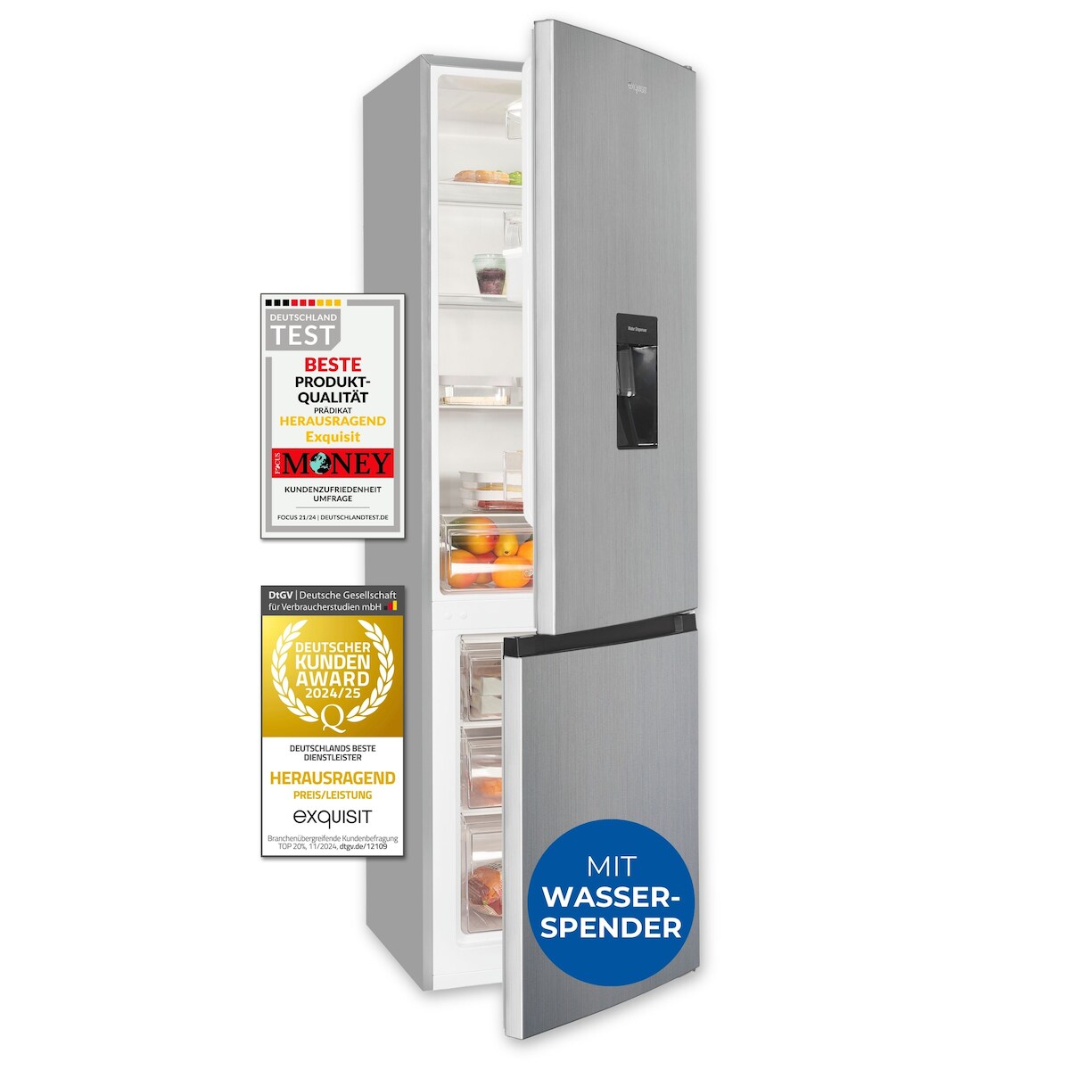 Exquisit Kühl-Gefrierkombination KGC5265-70-WS-040D inoxlook | Nutzinhalt: 260 L | Standgerät Image