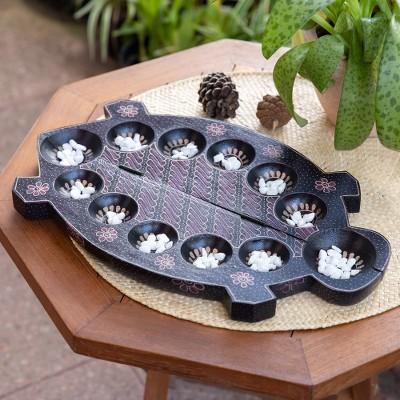 'Foldable Turtle-Shaped Batik Wood Mancala Board Game Set'