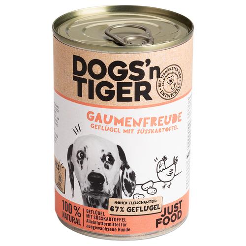 Sparpaket: 12x400g Dogs'n Tiger Adult Geflügel & Süßkartoffel Hundefutter nass