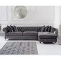 Chiswick Extra Large Dark Grey Velvet Right Facing Chesterfield Corner Chaise Sofa