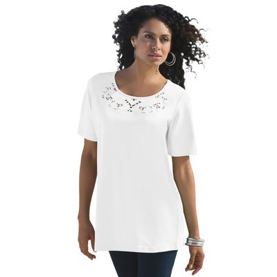 Plus Size Women's Eyelet Cutout Tee by Roaman's in White (Size 4X)