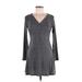 Sadie & Sage Casual Dress - Mini V-Neck Long sleeves: Gray Print Dresses - Women's Size Medium