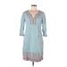 Boden Casual Dress - Shirtdress V-Neck Short sleeves: Teal Dresses - Women's Size 6