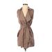 Guess Casual Dress - Mini Plunge Sleeveless: Tan Solid Dresses - Women's Size X-Small