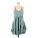 Romeo & Juliet Couture Casual Dress - A-Line Plunge Sleeveless: Teal Print Dresses - New - Women's Size Medium