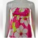 Lilly Pulitzer Tops | Lilly Pulitzer 100% Silk Pink White Green Floral Strapless Top Sz 0 | Color: Pink/White | Size: 0