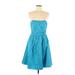 David's Bridal Casual Dress - A-Line Strapless Sleeveless: Blue Print Dresses - Women's Size 8