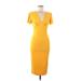 Shein Cocktail Dress - Sheath V Neck Short sleeves: Yellow Print Dresses - Women's Size 6
