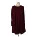 Zenana Premium Casual Dress - A-Line Crew Neck Long sleeves: Burgundy Print Dresses - Women's Size Large