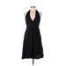 BCBGMAXAZRIA Casual Dress - A-Line Halter Sleeveless: Black Print Dresses - Women's Size 8 Petite