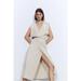 Zara Dresses | Nwt Zara Faux Wrap Midi Dress Size Medium Accordion Pleat | Color: Cream | Size: M