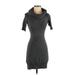 Ann Taylor LOFT Casual Dress - Sweater Dress Cowl Neck Short sleeves: Gray Print Dresses - Women's Size 2X-Small Petite